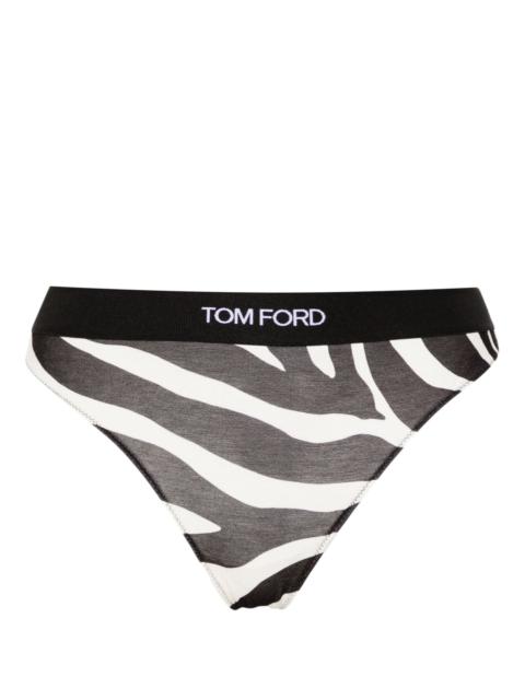 TOM FORD Black And White Optical Zebra-Print Thong