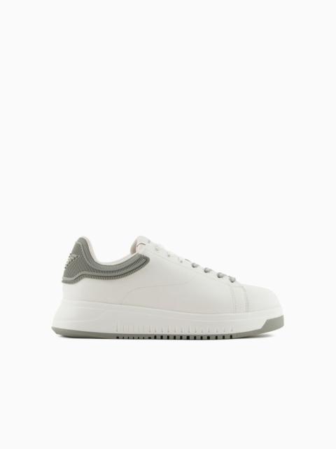 Leather sneakers with rubber back knurled sole