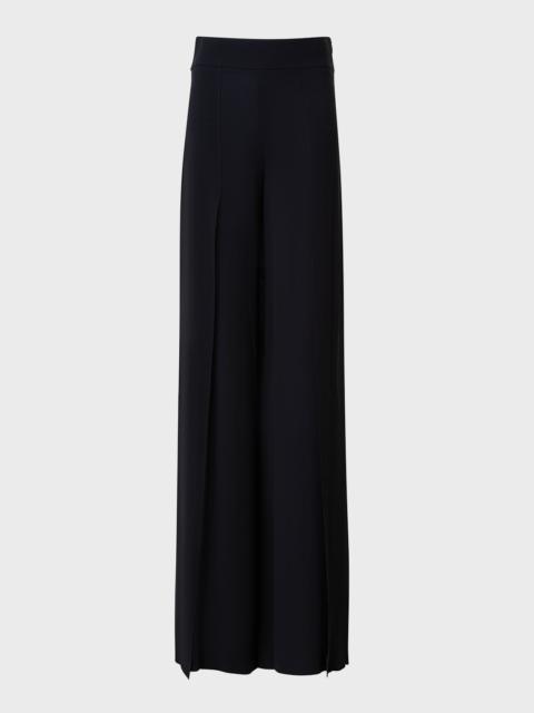 AKRIS Fellia Pintuck Wide-Leg Slits Silk Georgette Pants
