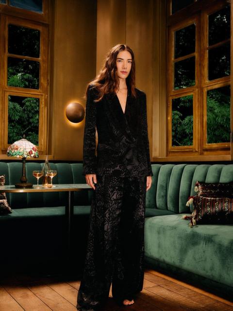 FARM RIO Black Leopard Wide-Leg Jacquard Pants