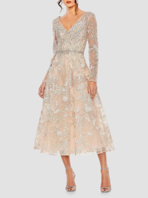 MAC DUGGAL Women's Floral Embroidered Mesh Midi-Dress - Blush