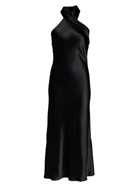 GALVAN Women's Pandora Satin Halterneck Midi-Dress - Black