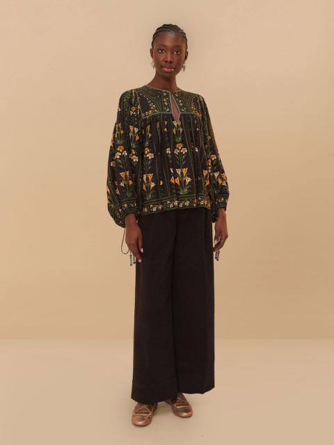 FARM RIO Black Twill Belted Wide Pants