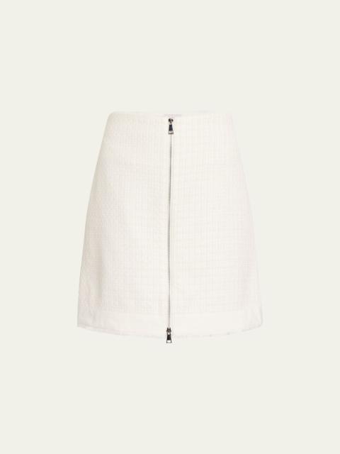 Zip-Front Tweed Short Skirt