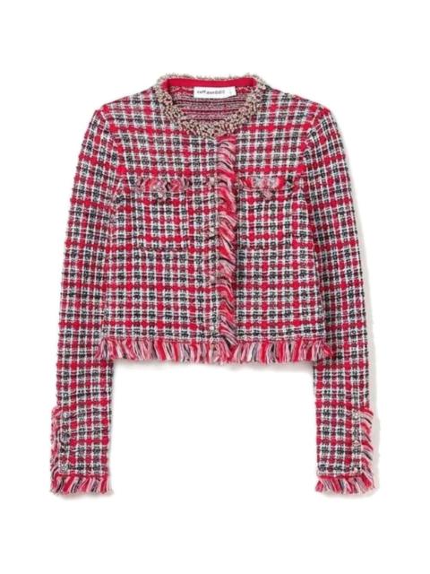 self-portrait frayed-trim tweed jacket