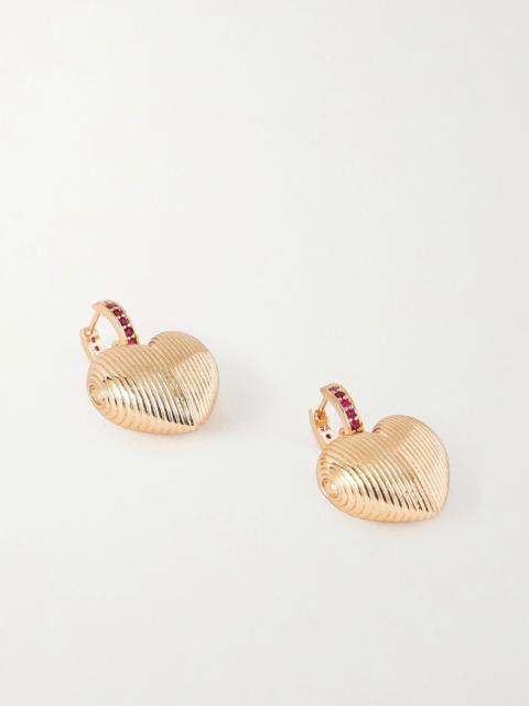 ROXANNE ASSOULIN Textured Heart gold-tone crystal earrings Gold