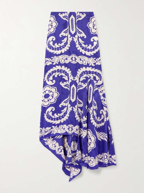 Etro Asymmetric printed satin maxi skirt Blue