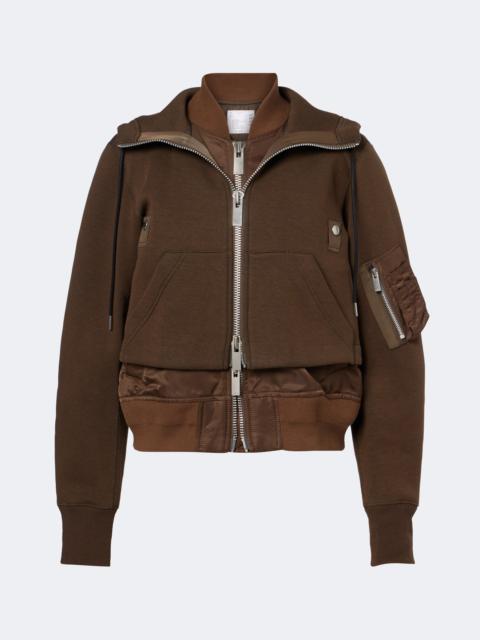 sacai Layered cotton-blend zip-up hoodie