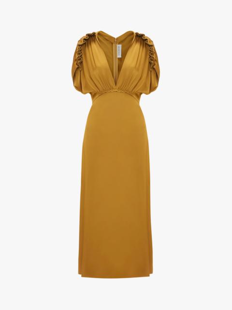 Victoria Beckham V-Neck Ruffle Midi Dress In Harvest Gold