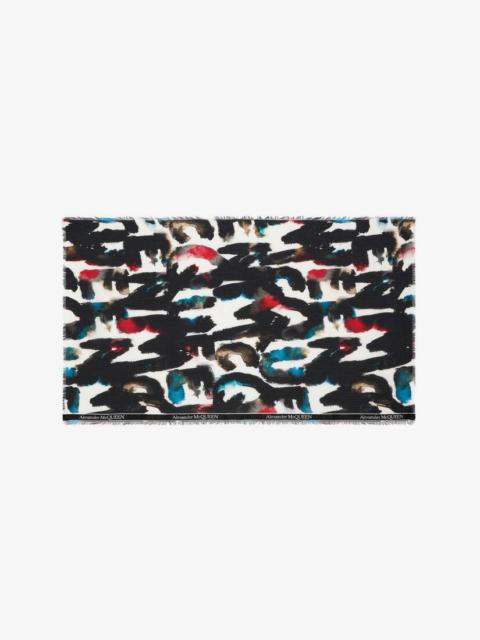 Alexander McQueen Men's Selvedge Tape Watercolour Graffiti Stole in Ivory/multicolour