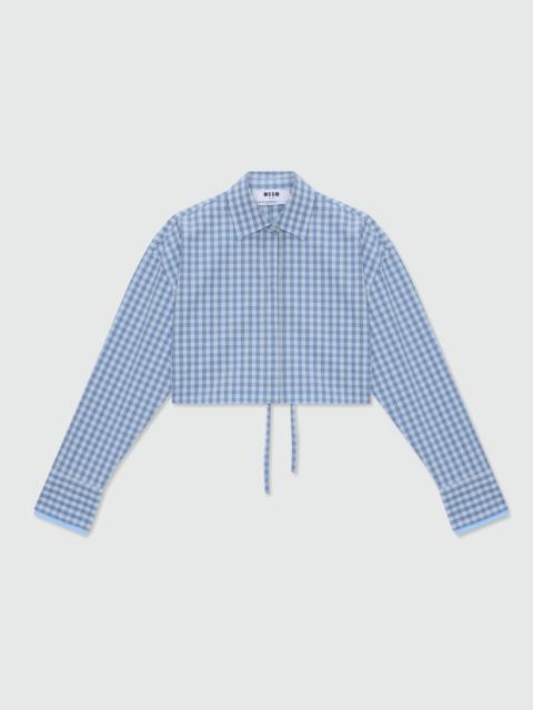 MSGM Light blue cropped cotton micro-check shirt with back opening