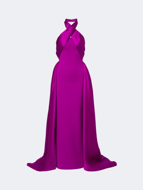 SOLACE LONDON Rumi halterneck satin-trimmed crêpe gown