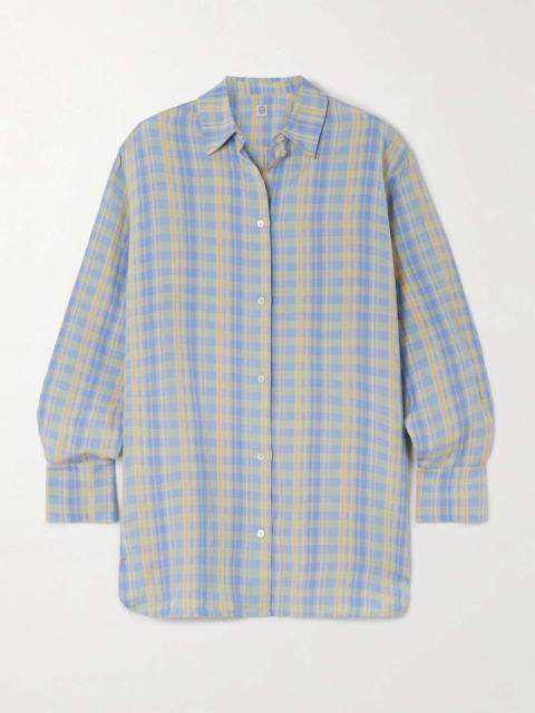 Checked linen-blend shirt