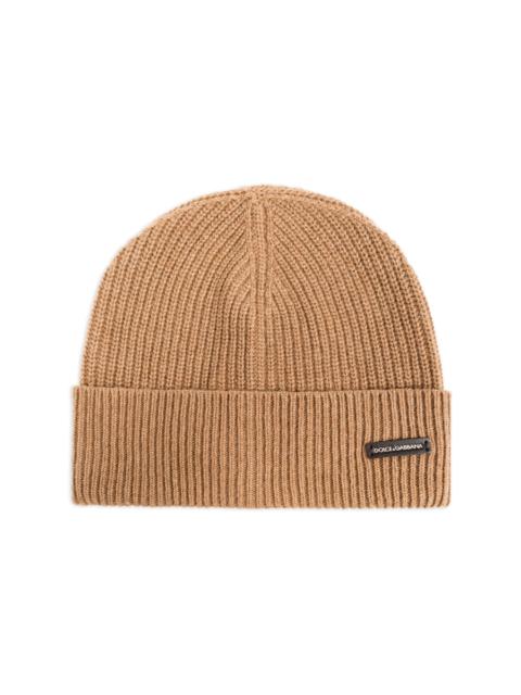 logo-patch ribbed beanie