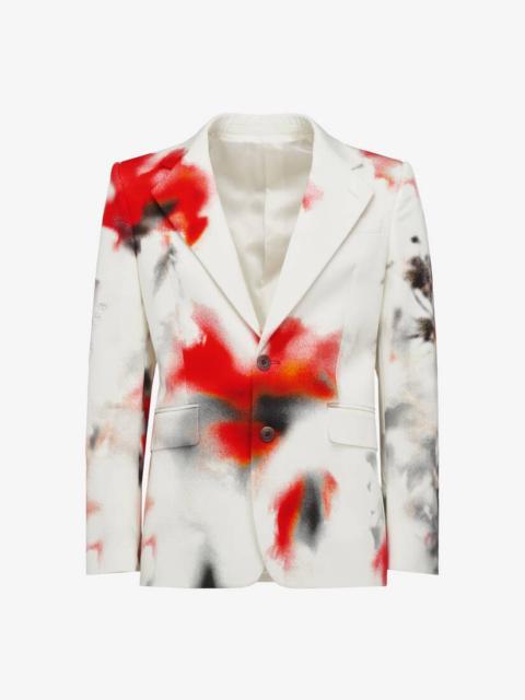 Men's Obscured Flower Single-breasted Jacket in White/red