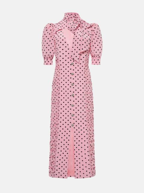 Alessandra Rich POLKA DOT PRINT SILK DRAPED DRESS WITH BOW