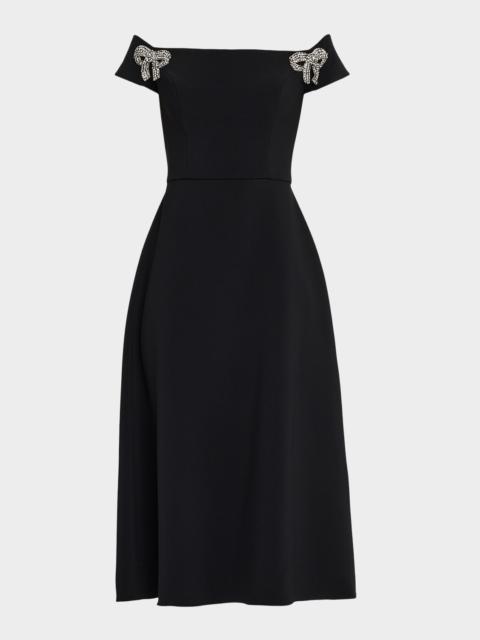 CAROLINA HERRERA Bow Embellished Off-The-Shoulder Midi Dress