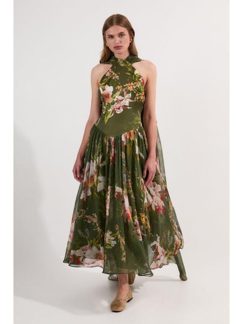 KAREN MILLEN Tall Garden Floral Viscose Georgette Satin Mix Slip Maxi Dress