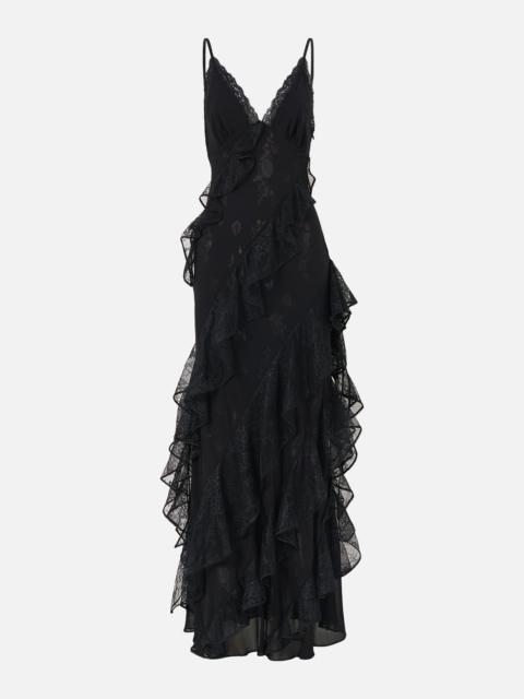 CAMILLA ASYMMETRICAL RUFFLE SLIP DRESS NIGHT GARDEN