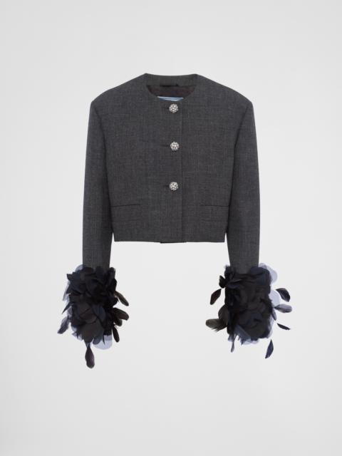 Feather-trimmed single-breasted wool jacket