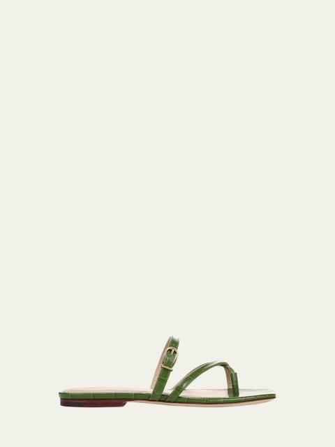VERONICA BEARD Marthe Croco Crisscross Buckle Flat Slide Sandals