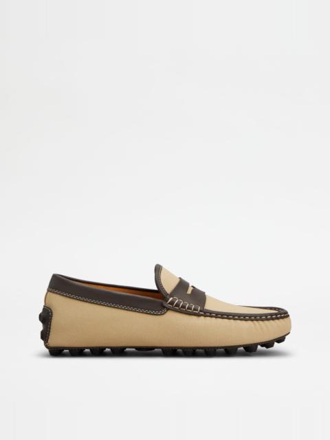 Tod's GOMMINO BUBBLE LOAFERS IN CANVAS AND LEATHER - BEIGE, BROWN
