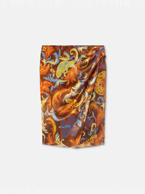 VERSACE Exotic Barocco Silk A-Line Midi Skirt