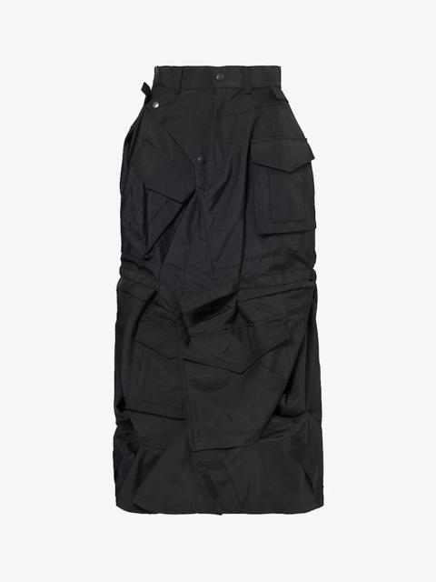 Patch-pocket high-rise canvas midi skirt