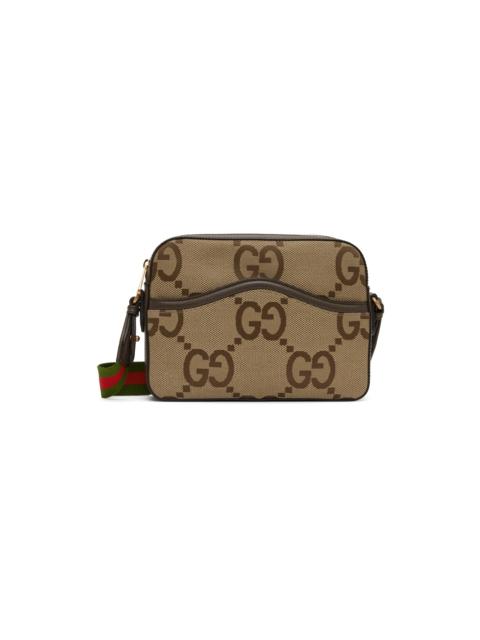 GUCCI Beige & Brown Jumbo GG Messenger Bag