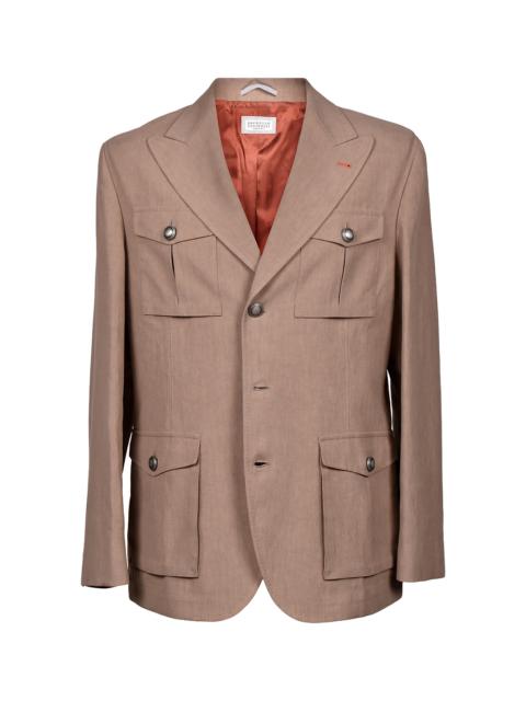 Brunello Cucinelli Linen Safari Jacket "Tobacco" BRUN571