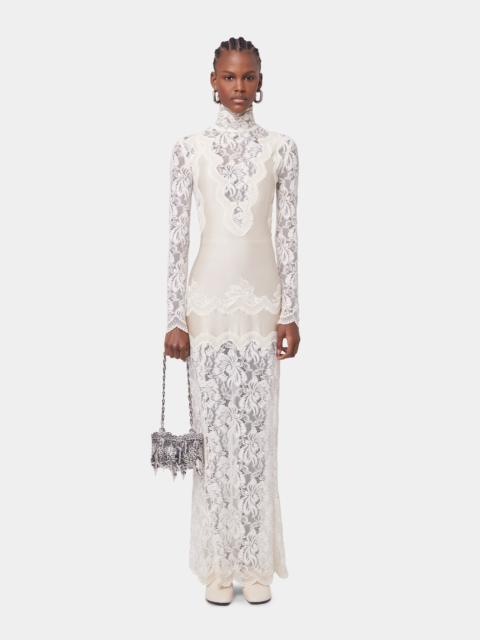 rabanne IVORY LONG DRESS IN LACE AND JERSEY