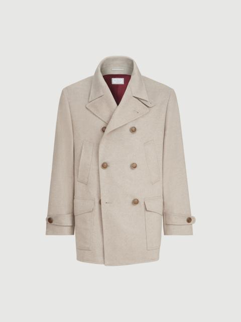 Brunello Cucinelli Cashmere chevron flannel four-pocket pea coat