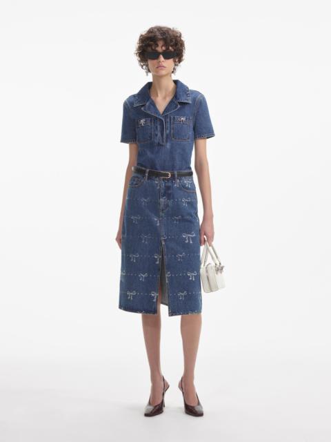 self-portrait Bow Trim Denim Top