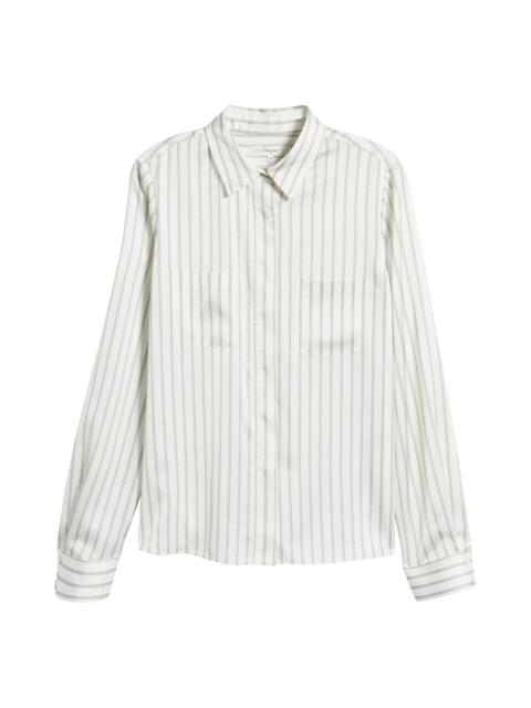 FRAME Stripe Patch Pocket Slim Fit Recycled Polyester Button-Up Shirt