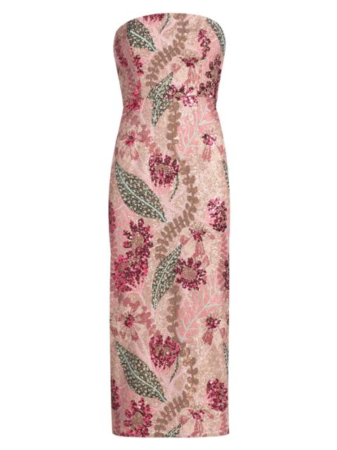 MILLY Women's Esmeralda Sequined Bandeau Midi-Dress