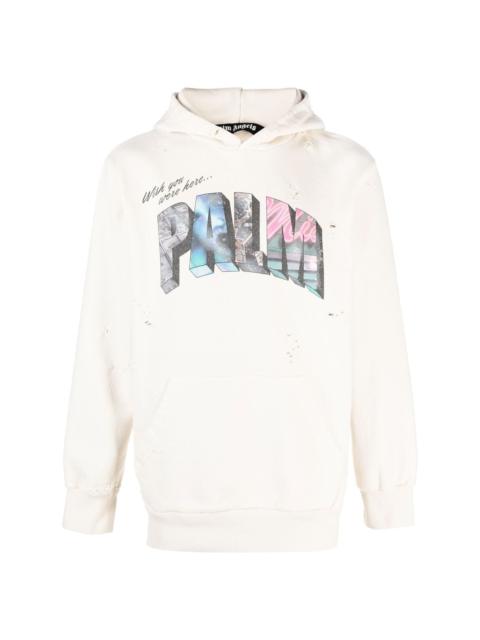 logo-print distressed hoodie