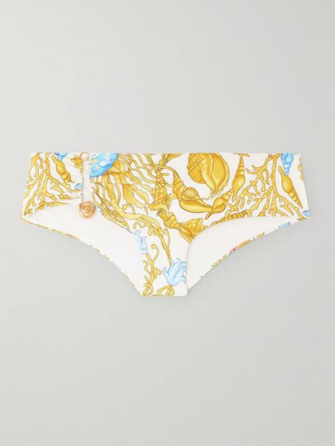 VERSACE Embellished printed bikini briefs White