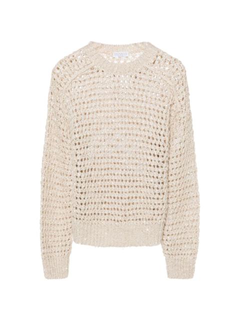 sequined open-knit jumper