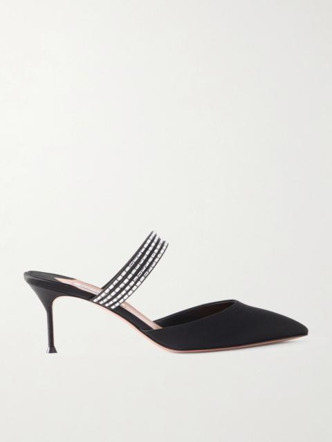 AQUAZZURA Luce 65 Crystal-embellished Satin Mules