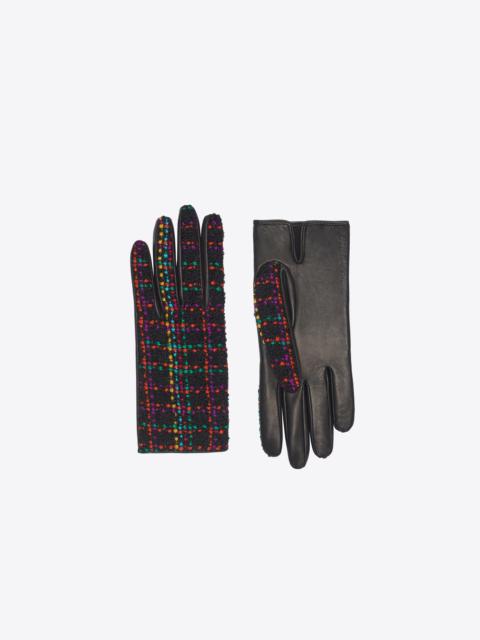 SAINT LAURENT gloves in multicolor tweed and leather