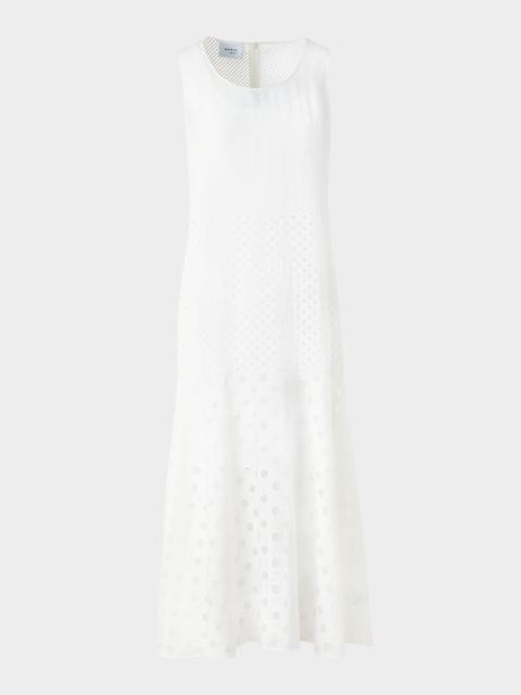 AKRIS Polka Dot Organzino Sleeveless Midi Dress