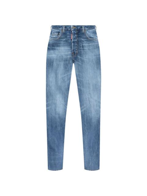 whiskering effect slim-cut jeans