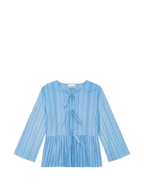 GANNI striped tie-detail blouse
