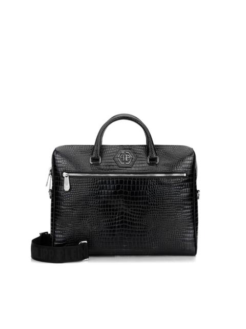 PHILIPP PLEIN crocodile print logo patch laptop bag