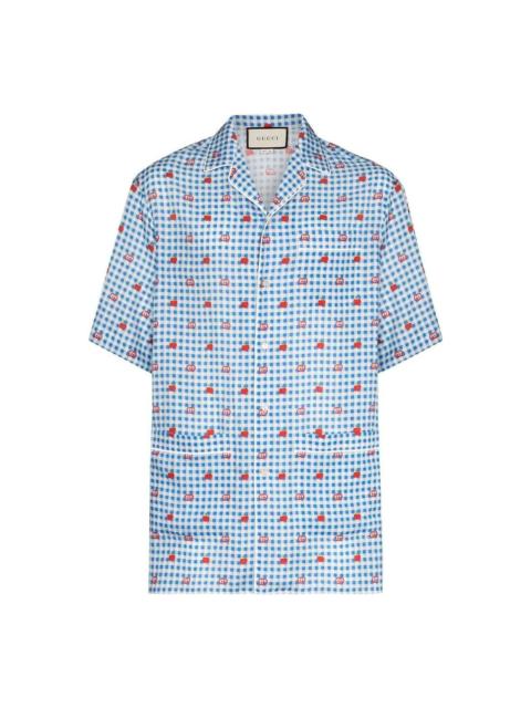 GUCCI Gucci GG Apple Jacquard Check Bowling Shirt 'Blue' 636406-ZAFEM-4428