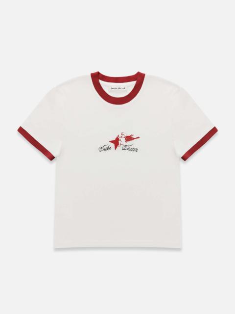 DUKE + DEXTER Plus Vintage White + Red Ringer Baby Tee - Women's