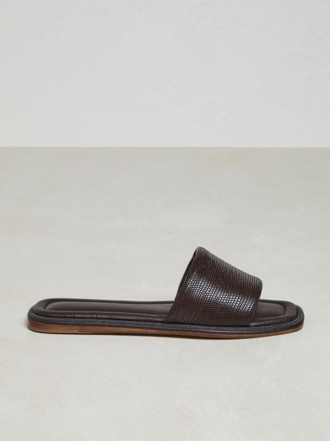 Brunello Cucinelli Lizard print leather flats with shiny welt