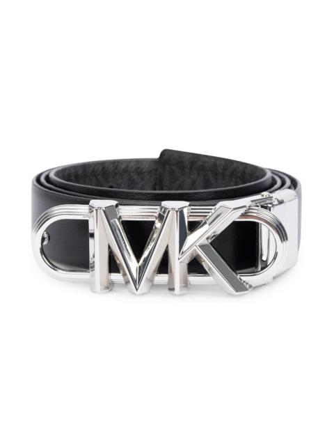 MICHAEL KORS Women's MK Logo Reversible Leather Belt - Black