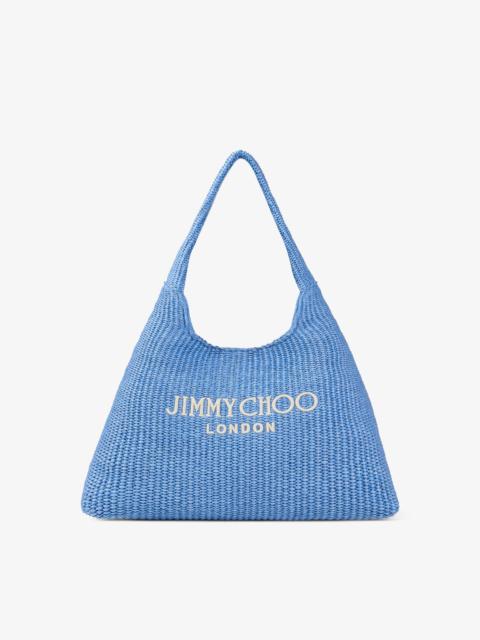 JIMMY CHOO Beach Diamond Hobo Large
Ocean Blue and Ecru Raffia Shoulder Bag