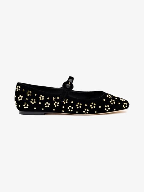 Larroudé Blair Ballet Flat In Black Velvet and Gold Studs